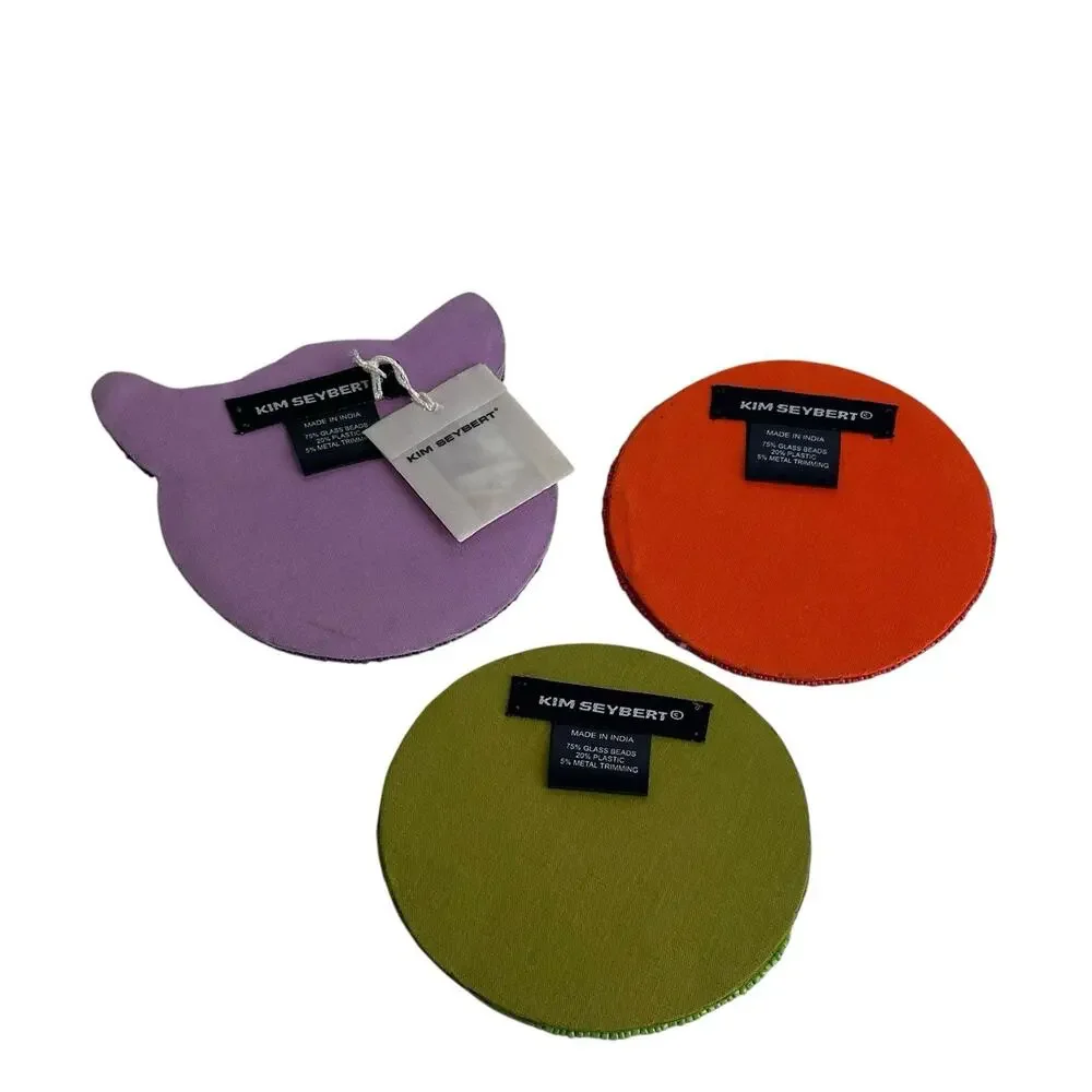 KIM SEYBERT Emoji Coasters set of 6 Glass Beaded